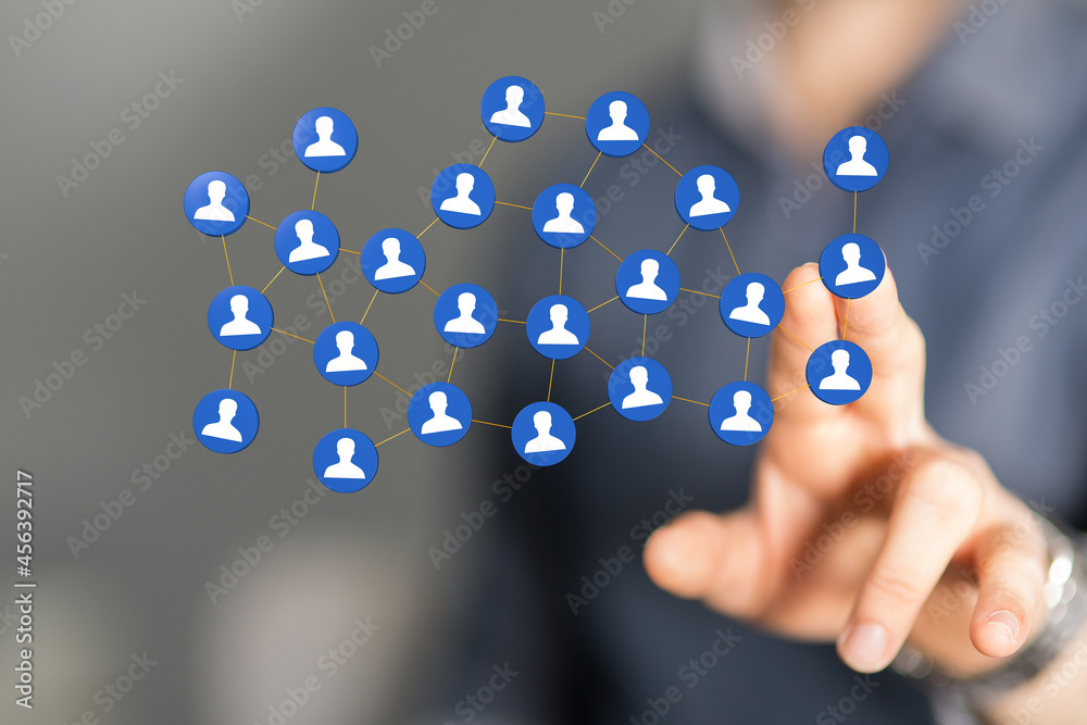 Businessman using data network with his fingers Businessman using data network with his fingers