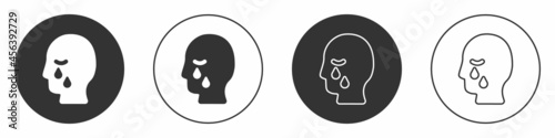 Black Man graves funeral sorrow icon isolated on white background. The emotion of grief, sadness, sorrow, death. Circle button. Vector