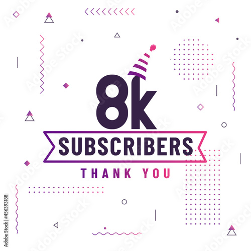 Thank you 8K subscribers, 8000 subscribers celebration modern colorful design.