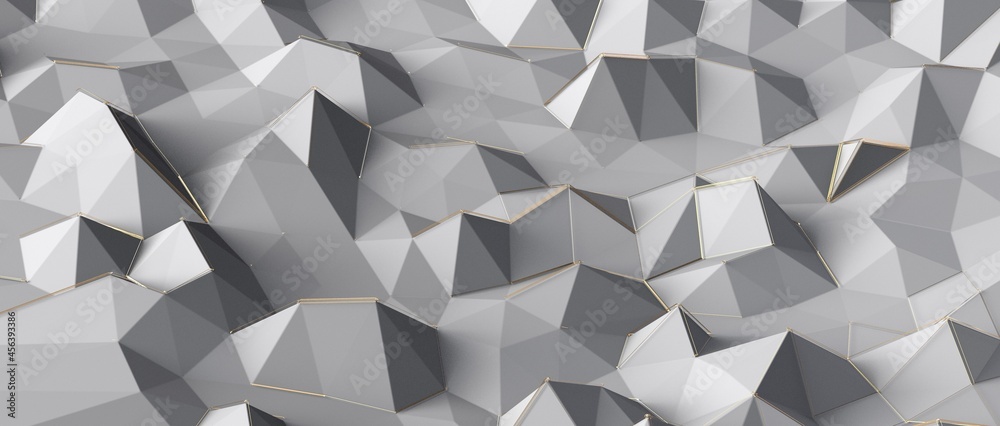 Obraz premium 3D rendering of silver polygon wall