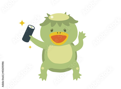 寿司を食べる日本のモンスター「カッパ」のかわいいベクターイラスト