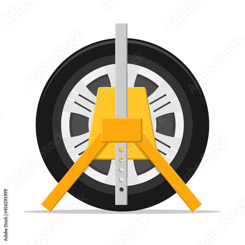 Car steel wheel lock. isolated on white background. vector illustration in flat style modern design. Traffic laws and prohibited parking.
