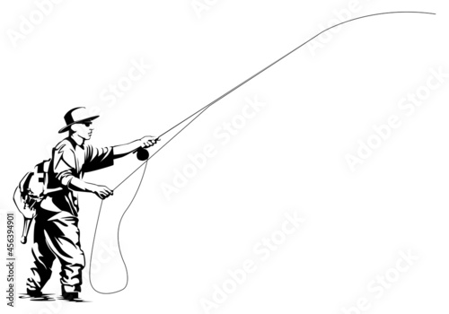 graphic fly fishing. clip art black fishing on white background - Vector