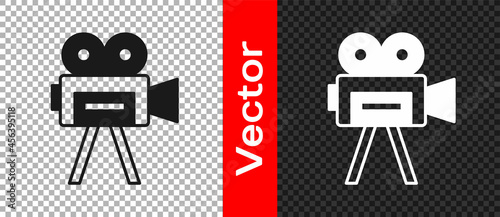 Black Retro cinema camera icon isolated on transparent background. Video camera. Movie sign. Film projector. Vector