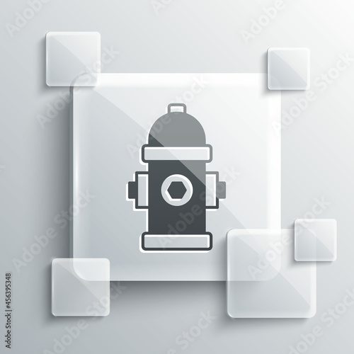 Grey Fire hydrant icon isolated on grey background. Square glass panels. Vector