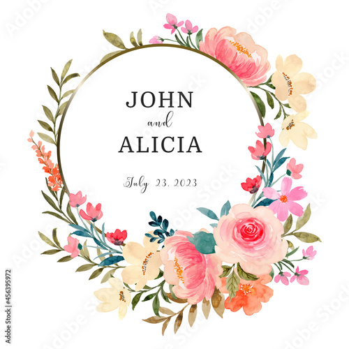  Save the date pink peach floral wreath with watercolor