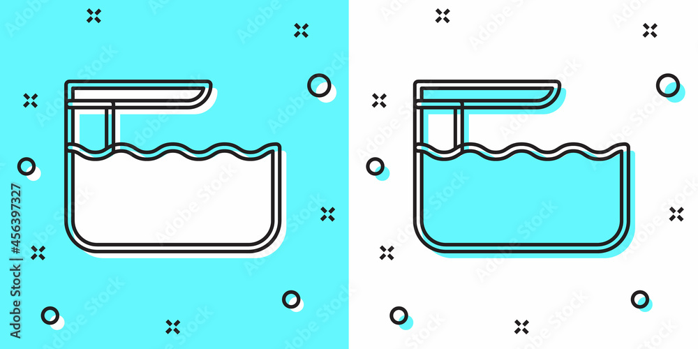 Black line Diving board or springboard icon isolated on green and white background. Random dynamic shapes. Vector Black line Diving board or springboard icon isolated on green and white background. Random dynamic shapes. Vector