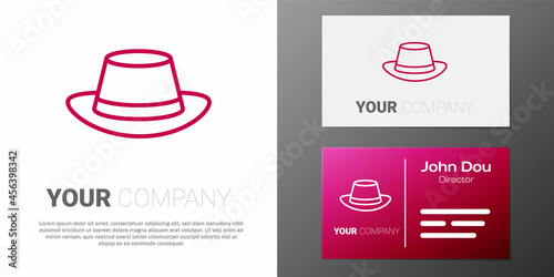 Logotype line Oktoberfest hat icon isolated on white background. Hunter hat with feather. German hat. Logo design template element. Vector