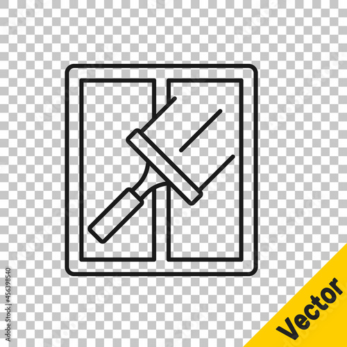 Black line Cleaning service with of rubber cleaner for windows icon isolated on transparent background. Squeegee, scraper, wiper. Vector