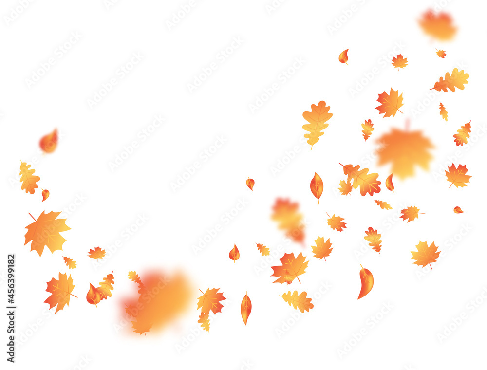 Autumn leaf flying on background. Thanksgiving day card. Fall maple composition. October foliage frame. Oak leaves decor september poster. Orange plant. Harvest party invitation. Vector illustration Autumn leaf flying on background. Thanksgiving day card. Fall maple composition. October foliage frame. Oak leaves decor september poster. Orange plant. Harvest party invitation. Vector illustration