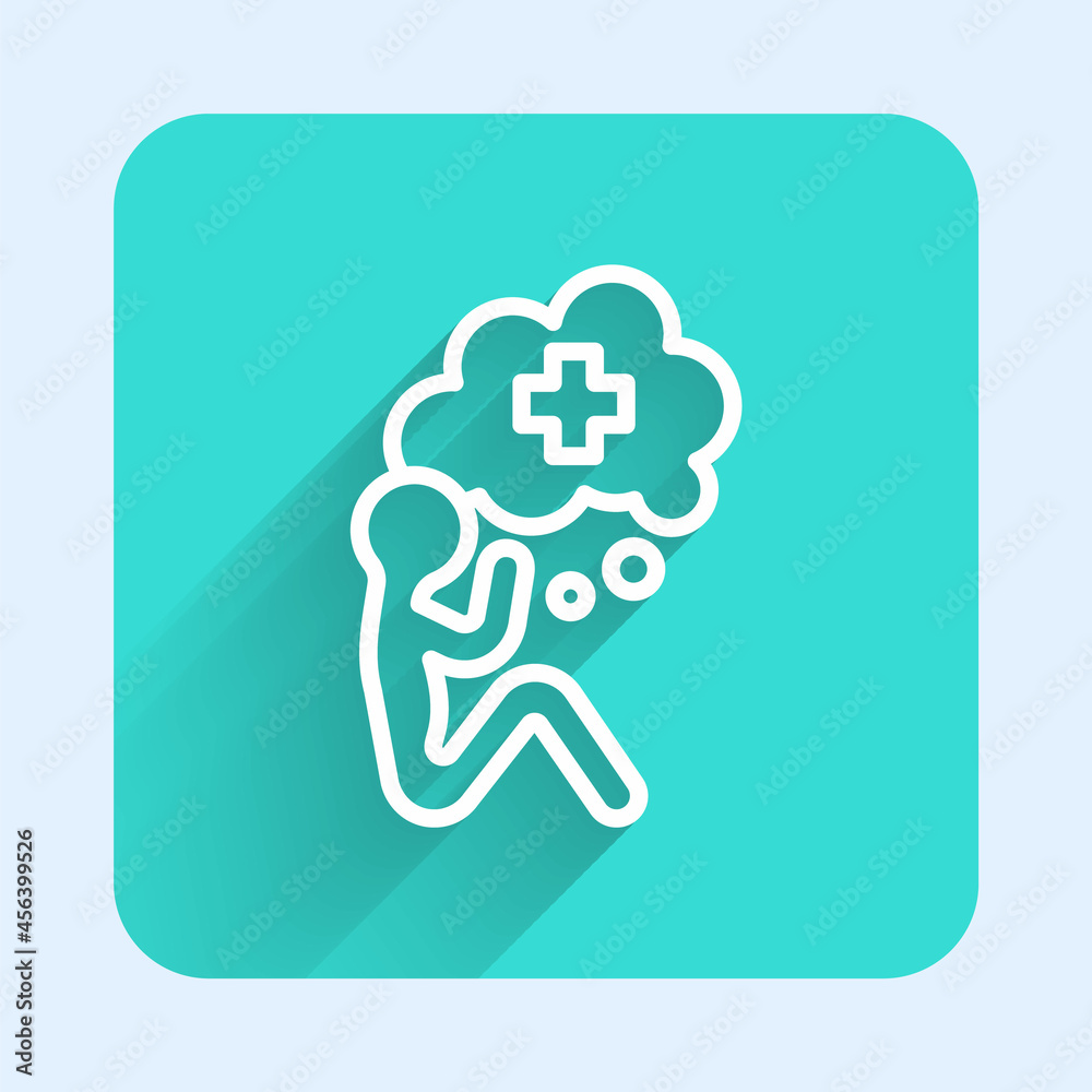 White line Helping hand icon isolated with long shadow background. Green square button. Vector White line Helping hand icon isolated with long shadow background. Green square button. Vector