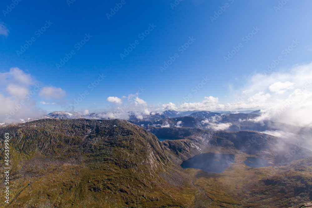 Mountain view from Rosendalsalpene in Norway. Hiking trip Bjørndalstraversen.