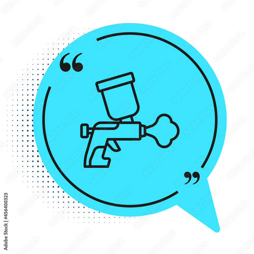 Black line Paint spray gun icon isolated on white background. Blue speech bubble symbol. Vector Black line Paint spray gun icon isolated on white background. Blue speech bubble symbol. Vector