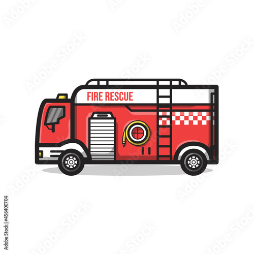 Fire Rescue Department Vehicle Illustration in Line Art Cartoon Style © Alkusr