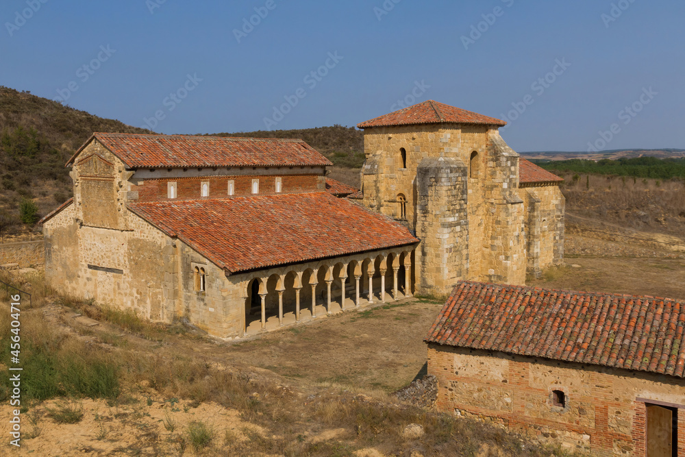 Outside  Mozarabic Church of the Monastery of San Miguel de Escalada Century X in Leon Spain