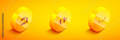 Set Isometric Wooden barrel, and Sausage icon. Vector
