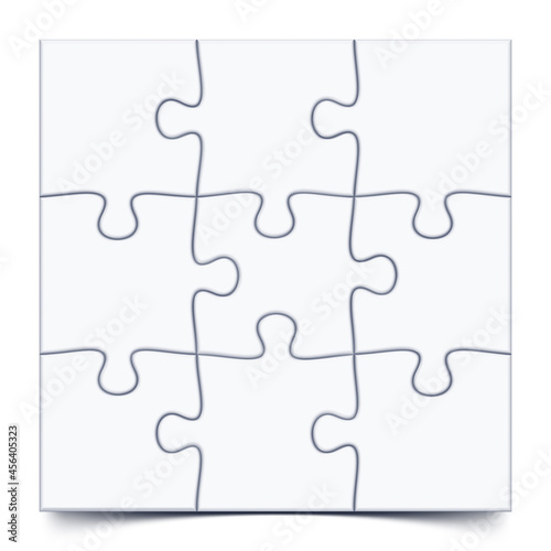Puzzle 3x3 grid. Jigsaw game with 9 pieces, mosaic vector mockup illustration © fim.design