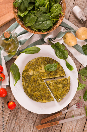 Spanish omelette with spinach.