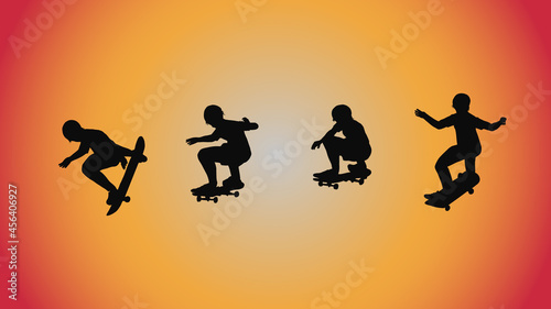 abstract background of silhouette skateboard pose move trick