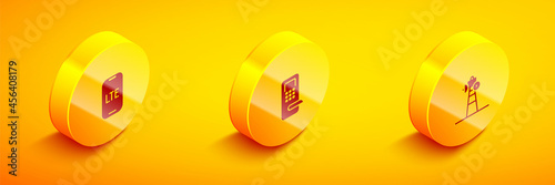 Set Isometric LTE network, Digital door lock and Satellite dish icon. Vector