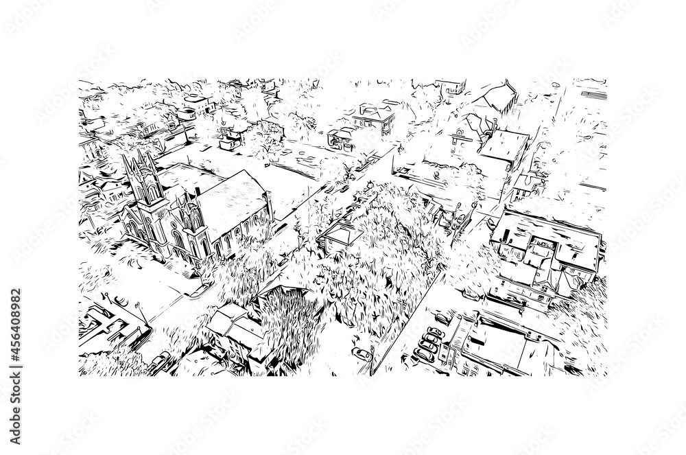 Building view with landmark of Lafayette is the 
city in Indiana. Hand drawn sketch illustration in vector. 