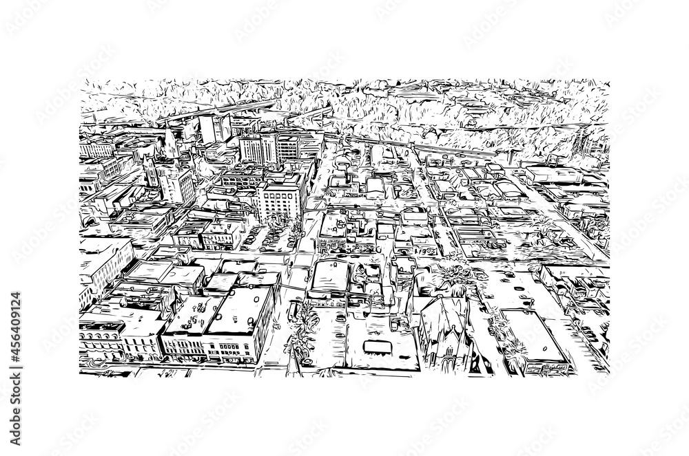 Obraz premium Building view with landmark of Lafayette is the city in Indiana. Hand drawn sketch illustration in vector. 