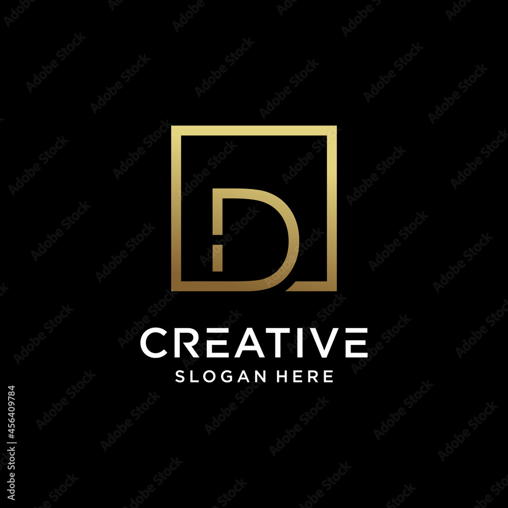 Creative monogram logo design initial letter d with square line art and golden color style Creative monogram logo design initial letter d with square line art and golden color style