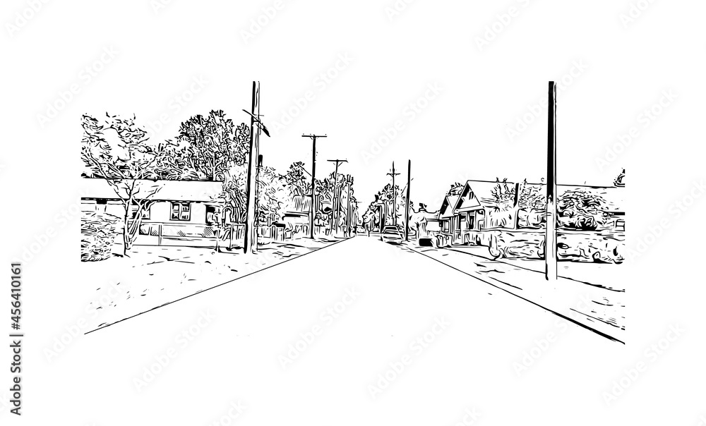 Building view with landmark of Lafayette is a city in southern Louisiana. Hand drawn sketch illustration in vector. 