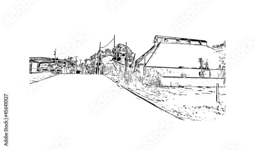 Building view with landmark of Lafayette is a city in southern Louisiana. Hand drawn sketch illustration in vector. 