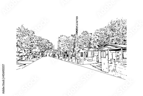 Building view with landmark of Lafayette is a city in southern Louisiana. Hand drawn sketch illustration in vector. 
