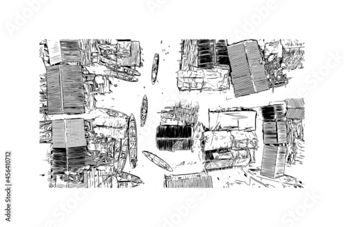 Building view with landmark of Lagos is the 
city in Nigeria. Hand drawn sketch illustration in vector.