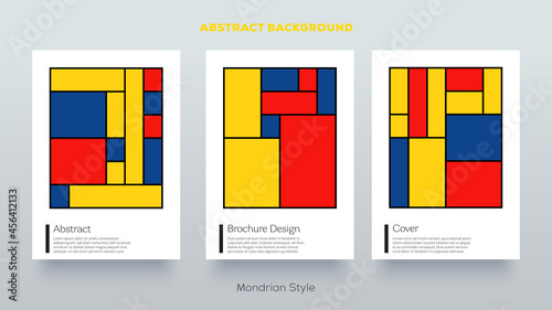 Piet Mondrian trendy covers design. Minimal geometric shapes composition. Retro pop art pattern.