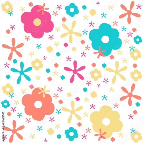 Spring flowers pattern with cool colors, and white background