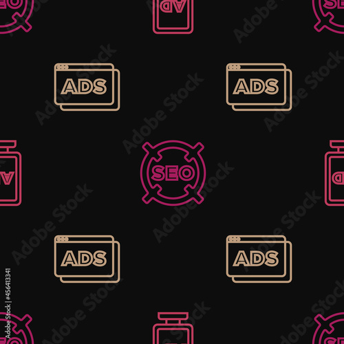 Set line Advertising, and SEO optimization on seamless pattern. Vector
