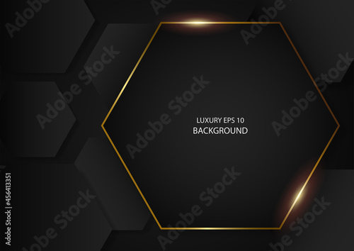Abstract black hexagonal shapes with gold frame