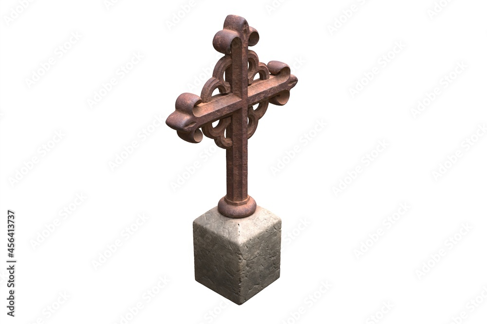 3d illustration of old rusty tombstone cross isolated on white 3d illustration of old rusty tombstone cross isolated on white