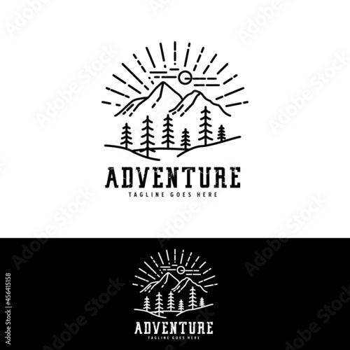 Mountain Forest Nature Emblem, Hipster Pine Evergreen Tree logo design for Outdoor Adventure Club