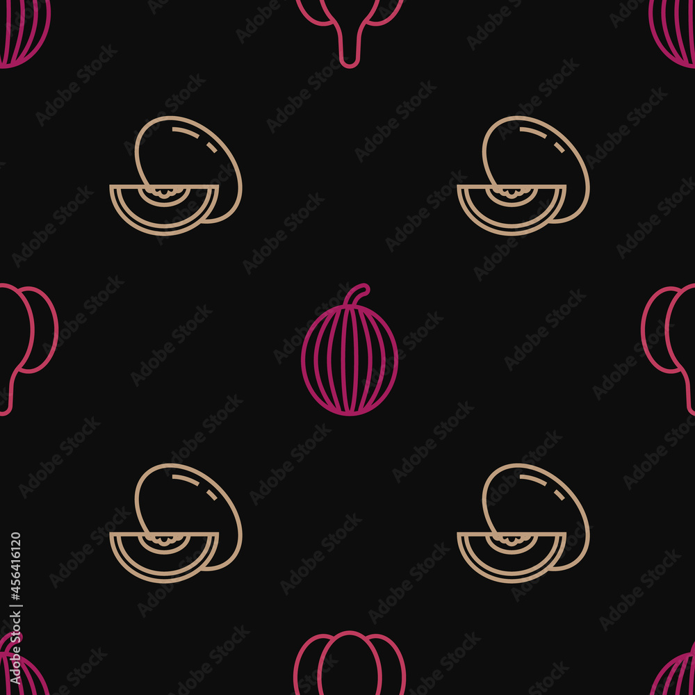 Set line Garlic, Melon fruit and Watermelon on seamless pattern. Vector Set line Garlic, Melon fruit and Watermelon on seamless pattern. Vector
