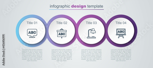 Set line Alphabet, Chalkboard, Table lamp and . Business infographic template. Vector