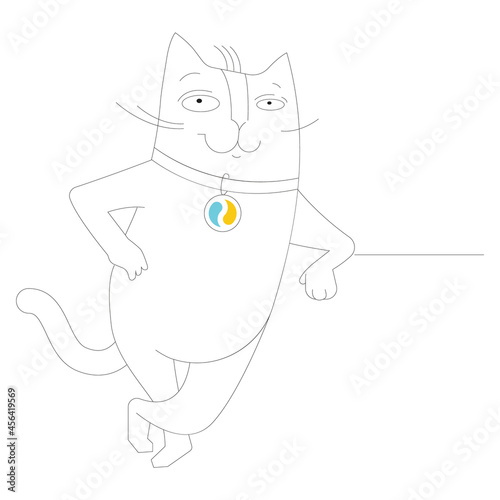 Character respectable cute outline cat with medallion