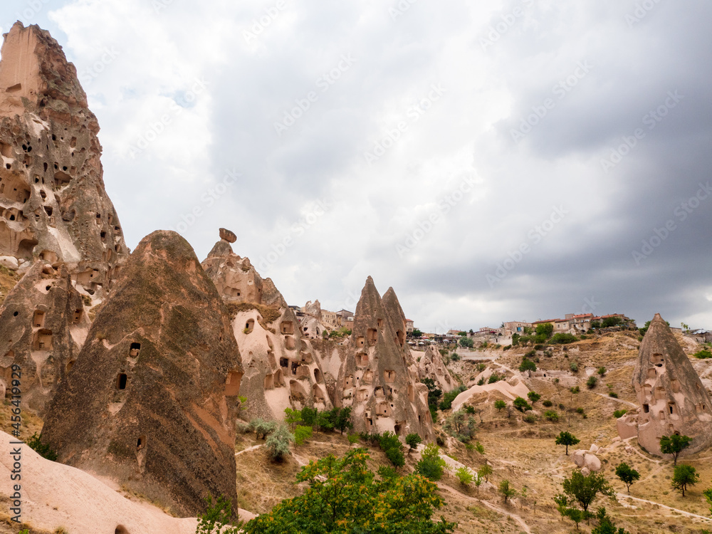 The valleys of Cappadocia with caves in the rocks
