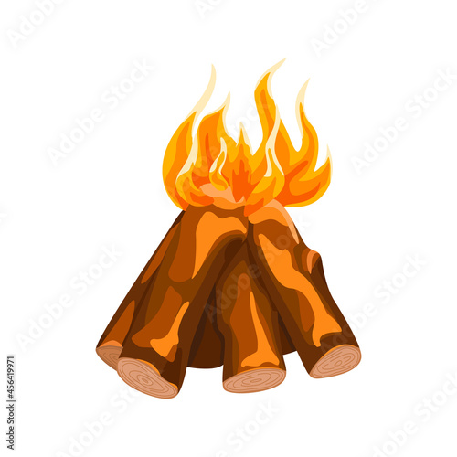 Tepee campfire isolated on white background. Hiking fireplace in flat style.