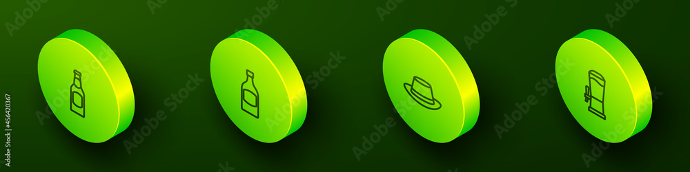 Set Isometric line Beer bottle, , Oktoberfest hat and tap icon. Vector Set Isometric line Beer bottle, , Oktoberfest hat and tap icon. Vector