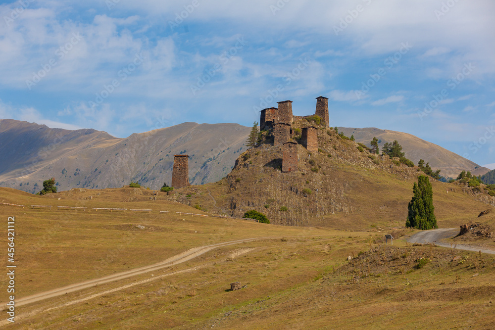 The Upper Omalo village and the fortress Keselo. Travel to the Georgia