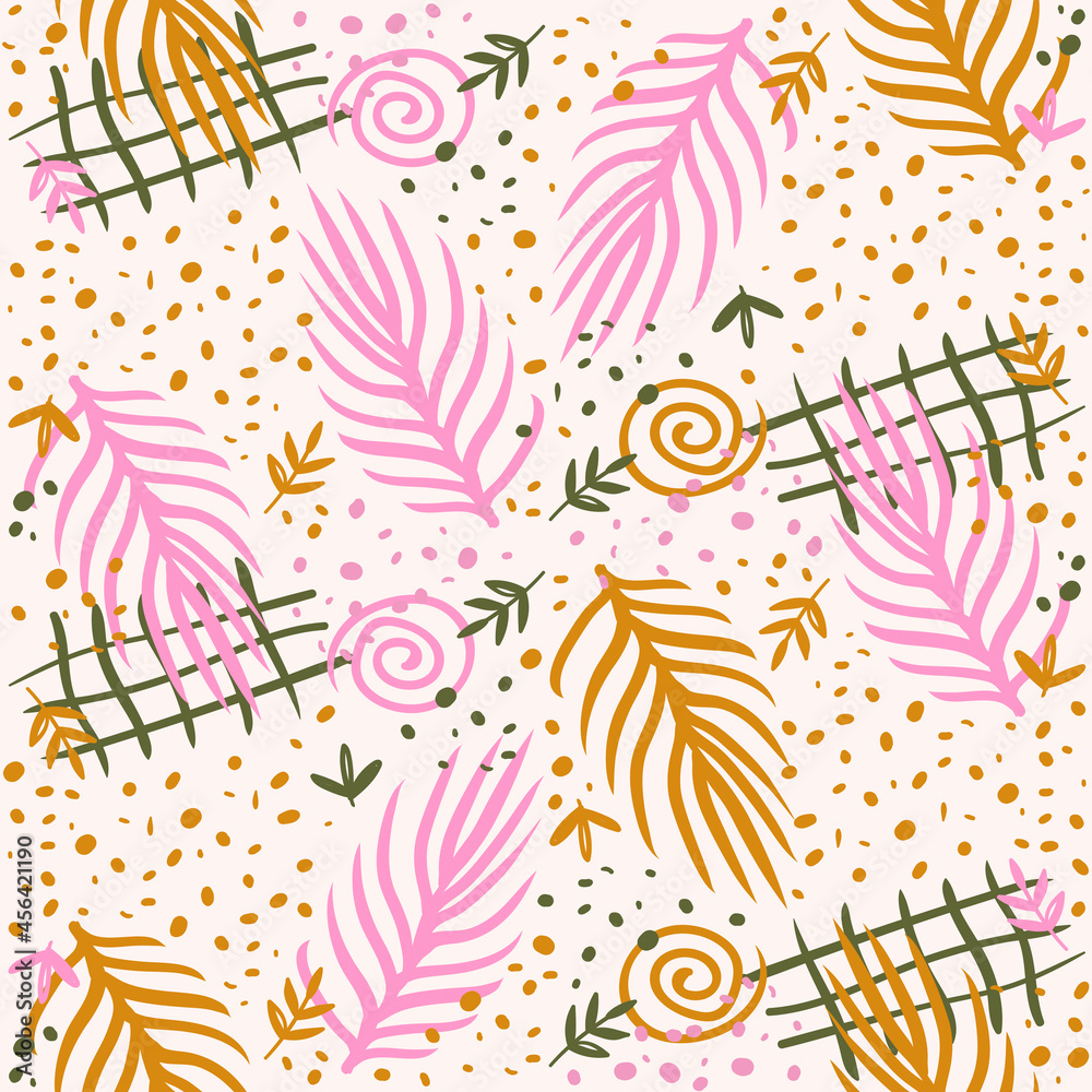 abstract trending background with leaves. light summer pattern. drawing for cover, fabric and poster.