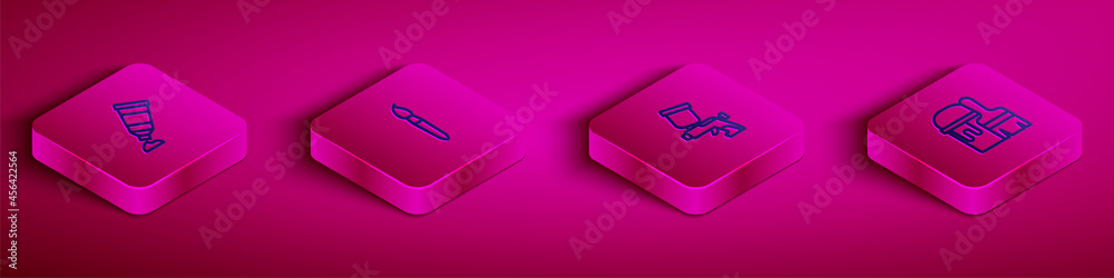 Set Isometric line Tube with paint palette, Paint brush, spray gun and bucket icon. Vector Set Isometric line Tube with paint palette, Paint brush, spray gun and bucket icon. Vector