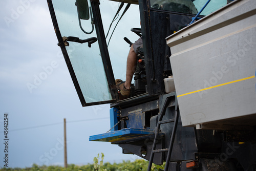 Detail of the cabin of a grape harvesting machine.