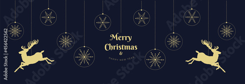 Merry Christmas and happy new yaer card with wishing text and christmas garland