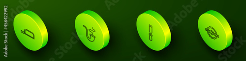 Set Isometric line Hacksaw, Smoking pipe, Chisel tool and Electric circular icon. Vector