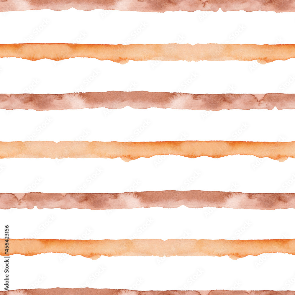 Orange Brown Abstract WatercolorSeamless Pattern with Stripes. Geometric Background. Seamless Pattern with Stripes. Handmade Texture for Fabric and Wallpaper.